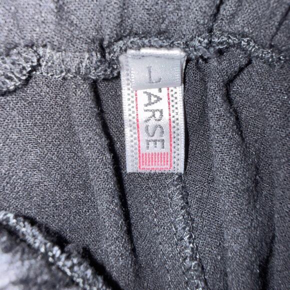 Tarse Linen Blend Wide Leg Harem Pants Black Drawstring Cropped Boho | Large - Picture 4 of 10